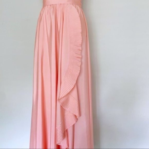 Vintage 80s Lillie Rubin x Albert Capraro Pink Ruffle Formal Dress Gown XXS/XS - Picture 8 of 13